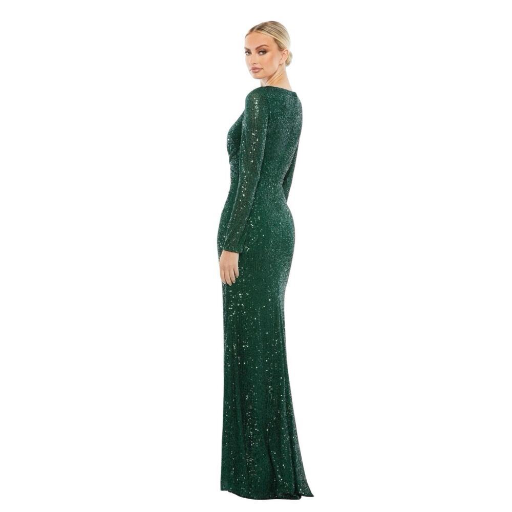 Mac Duggal 26574 Dark Green Sequin Long Sleeve Gown Size 6 $398 - Picture 2 of 7